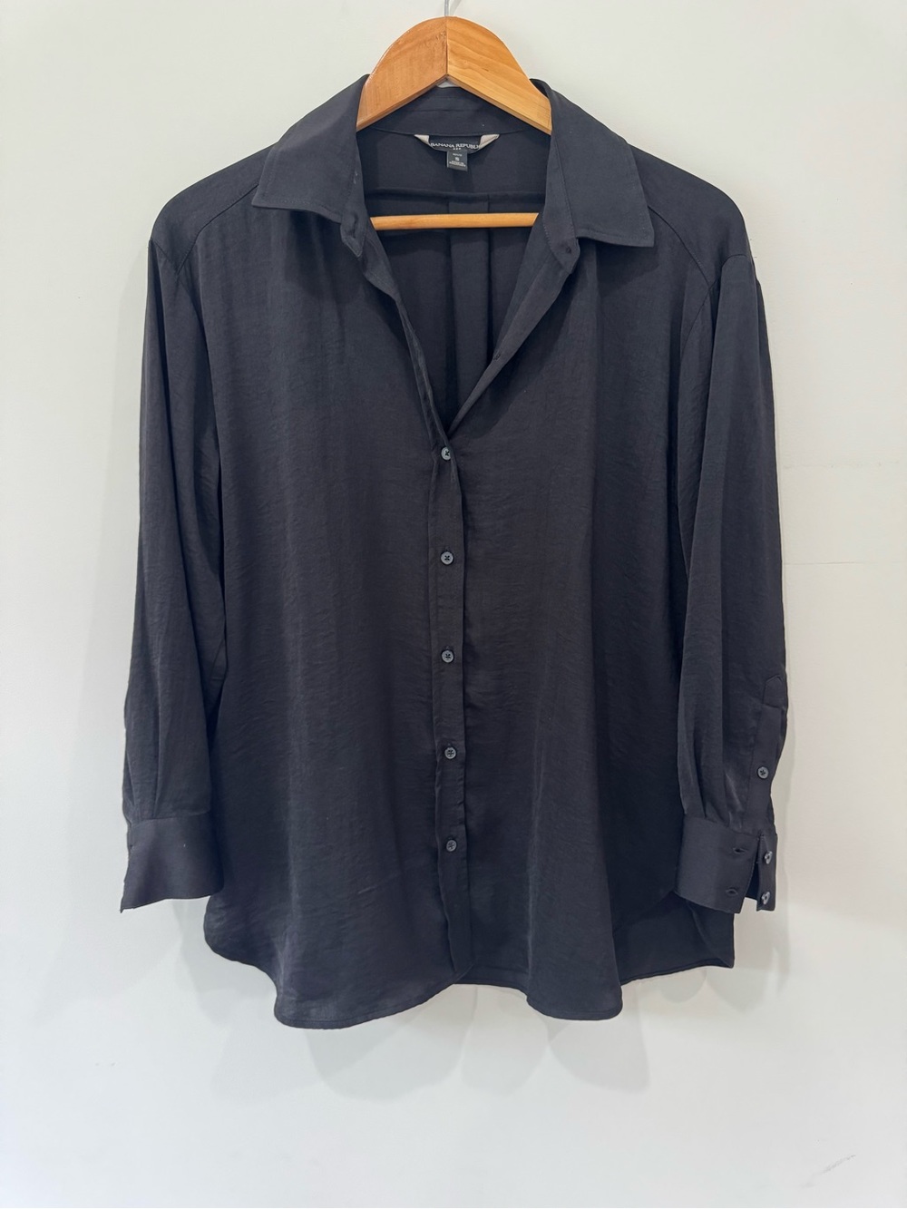 Banana Republic Black Silky Button Down Blouse Petite Small